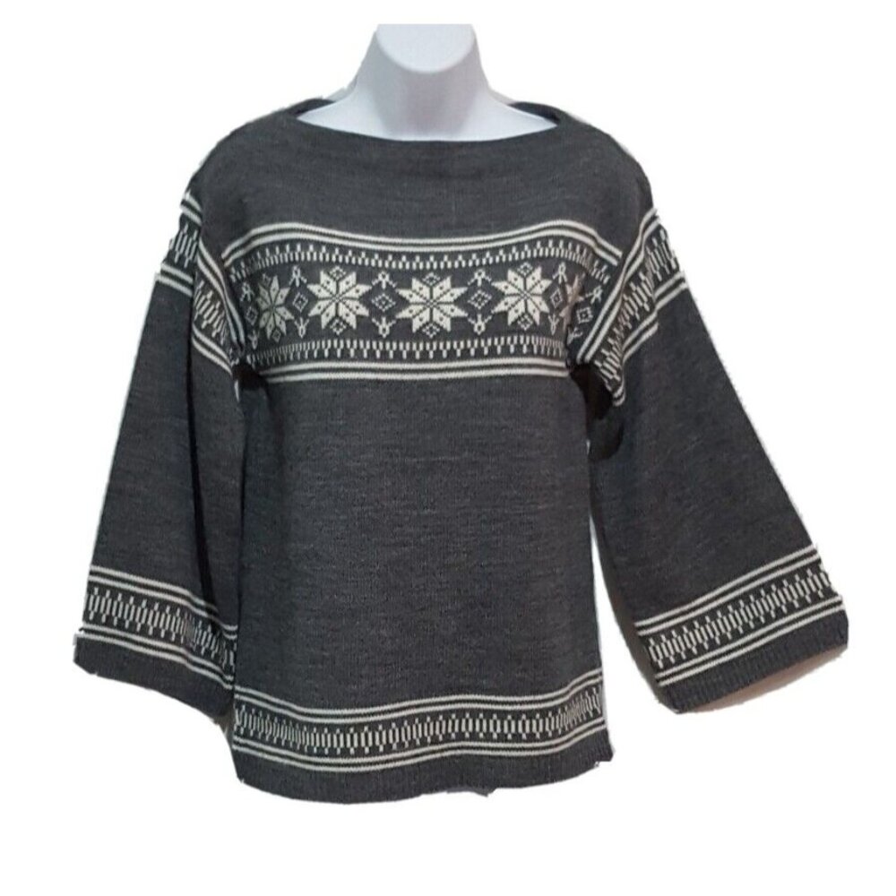 Vintage Sears Sweater Women’s Small Nordic Gray Boatneck Bell Sleeve Orlon